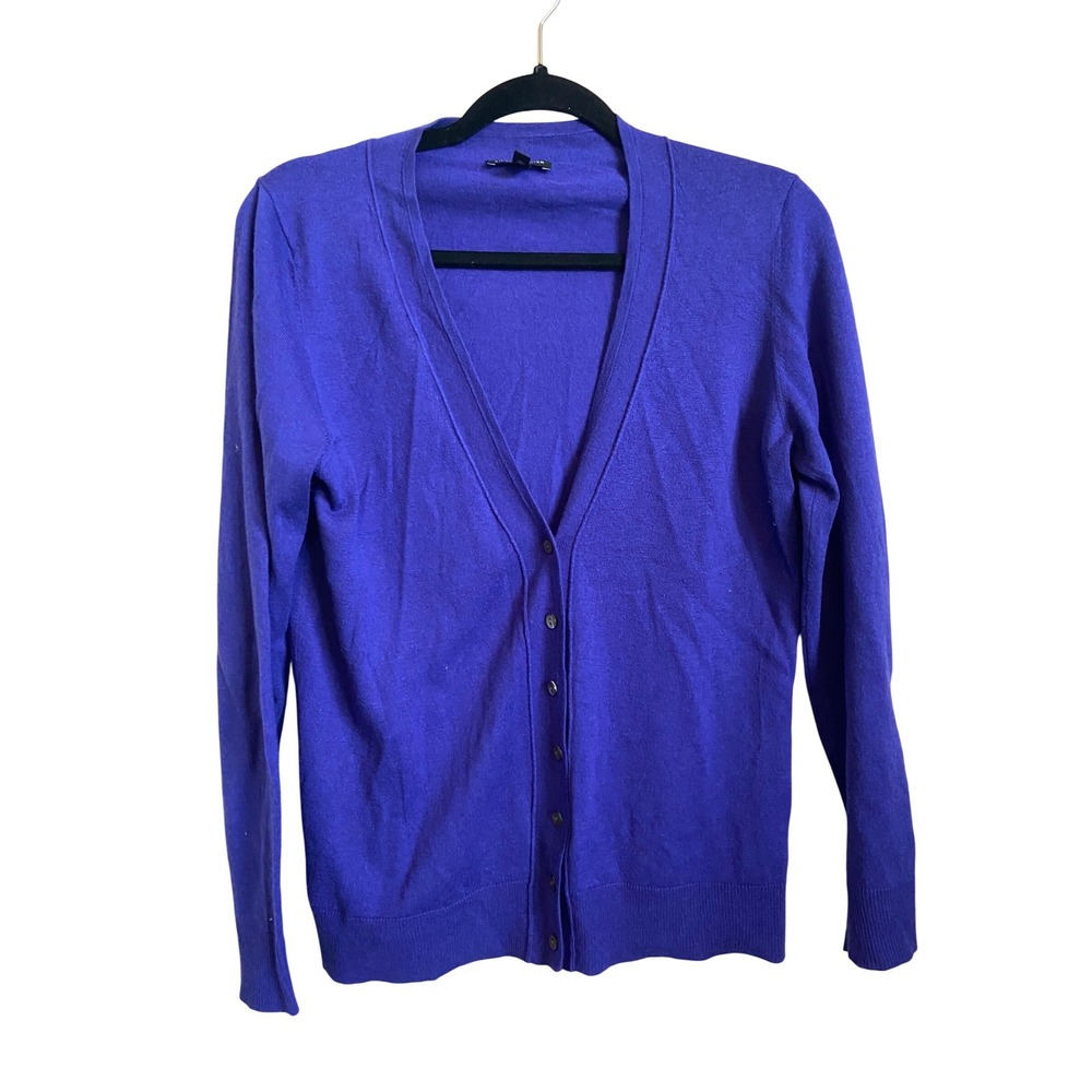 Eileen Fisher Purple‎ Blue Merino Wool Blend V-Neck Cardigan Sweater Womens S